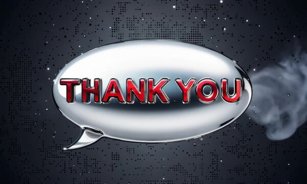 Metallic Bubble Thank You Animation with Glossy Silver Reflection