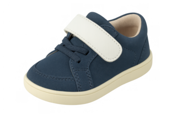 Blue toddler shoe with velcro strap, comfortable children's footwear for walking and playing, transparent background