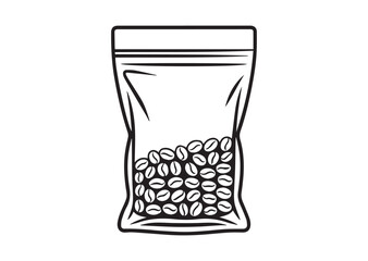 Vacuum bag with coffee beans Line art vector