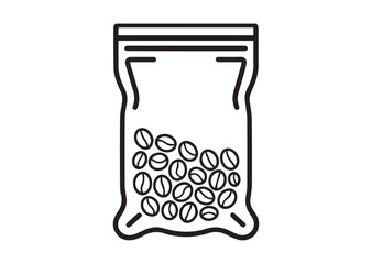 Vacuum bag with coffee beans Line art vector