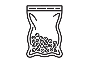 Vacuum bag with coffee beans Line art vector