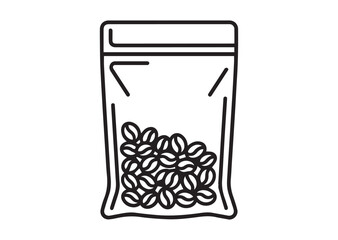 Vacuum bag with coffee beans Line art vector