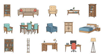 Stylish collection of modern home furniture pieces for interior design concepts