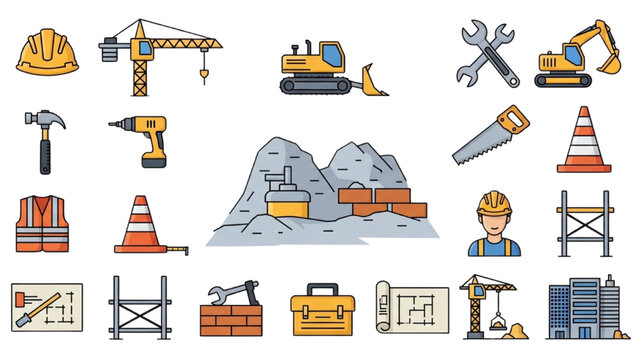 Construction Tools and Equipment Set for Building Projects