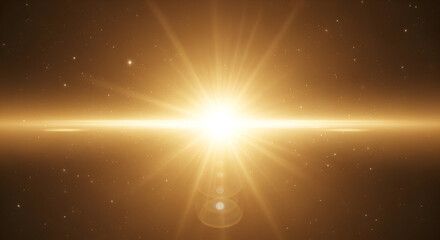 Radiant Horizon: A Golden Lightscape with Starry Sky and Lens Flares