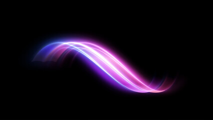 Futuristic motion vector background with neon light trails streaking through dark scene. Perfect for illustrating cyberpunk aesthetics, tech innovation, data transfer speed, and digital connectivity