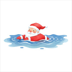 Watercolor Santa Claus swimming in water, Christmas vector illustration isolated on white background
