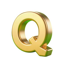 Shiny Golden 3D Letter Q With Gradient Green Accent