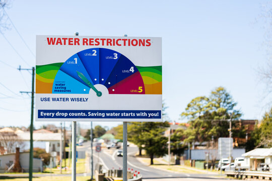 Water restrictions level sign in rural Australian town of Glen Innes