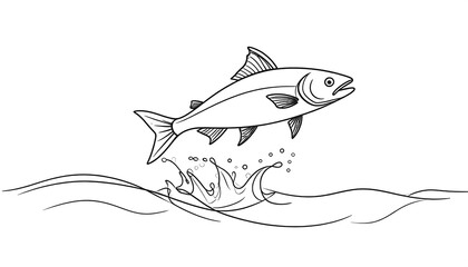 Salmon Leaping - A Simple Line Drawing of a Fish in Motion.