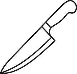 A minimalist black and white outline illustration of a chef's knife, perfect for culinary or kitchen-related designs.