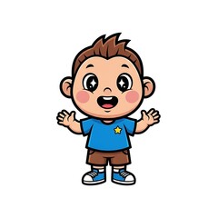 Obraz premium Cheerful Cartoon Boy with Open Arms and Starry Eyes.