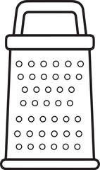 A minimalist black and white line illustration of a classic four-sided box grater with a handle on top.
