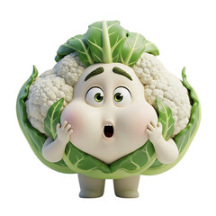 Surprised cartoon cauliflower character isolated on transparent background