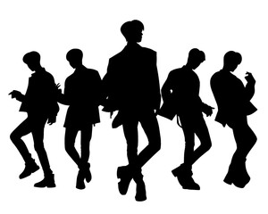 Handsome man silhouette, male idol group standing, icon isolated on white background 1
