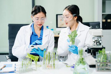 Scientist in a modern lab analyzing food samples with advanced equipment. Perfect for food science, research in  in food science and biotechnology