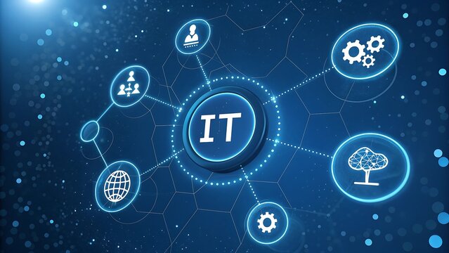 Information Technology (IT) Concept Background with Glowing Digital Network Icons