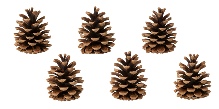 Collection of Natural Pine Cones on Transparent Background