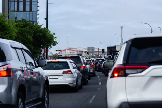 Traffic jam on multilane city streets driving through Newcastle