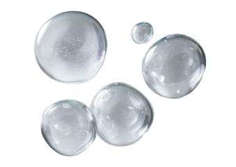 Bubbles against black. Clear, shiny, ethereal floating spheres