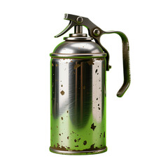 Vintage Metal Oil Can with Handle and Spout in Green and Silver