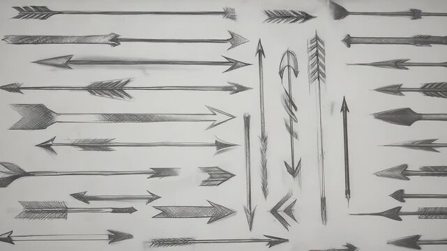 Artistic Graphite Pencil Drawing of Arrows: A Collection of Hand-Drawn Arrow Illustrations with Various Designs and Styles for Creative Projects and Design Elements