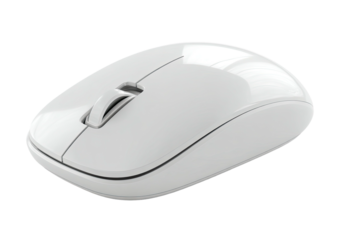 Sleek white computer mouse with scroll wheel, curved design