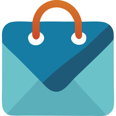 Shopping Bag Icon Abstract Geometric Design Blue and Teal Colors Orange Handle Transparent Background Clean Modern Vector Art