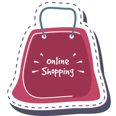Shopping Bag Icon With Online Shopping Text In White With Pink Accents And Dark Blue Outline On Transparent Background