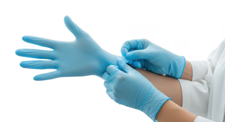 Healthcare Professional Donning Blue Protective Medical Gloves