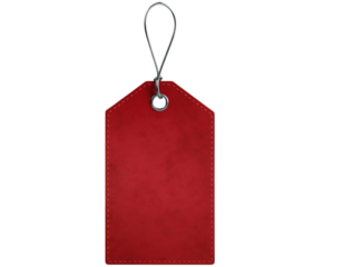 Blank red label or gift tag with wire loop for retail promotion and sale isolated on transparent background