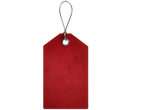 Blank red label or gift tag with wire loop for retail promotion and sale isolated on transparent background - Powered by Adobe