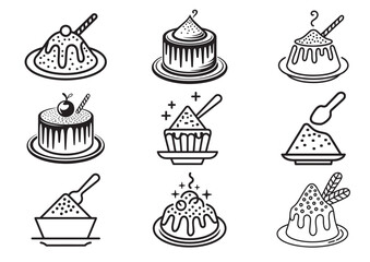 Set of Powder cake Line art vector