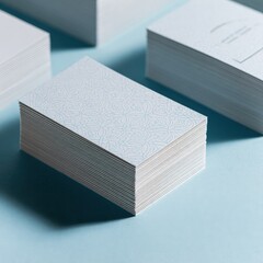Stacked White Business Cards With Light Blue Design