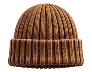  Close-Up of Brown Knitted Beanie with Soft Wool Texture, Isolated on Transparent Background