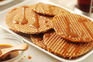 Stroopwafel, a thin, round cookie popular throughout the Netherlands