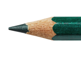Green pencil tip, sharpened point, wood texture, macro view