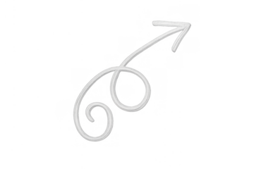 White hand-drawn spiral arrow pointing up and right, providing direction, navigation, and progress on transparent background