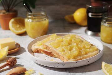 Sandwiches with lemon marmalade served on the table	