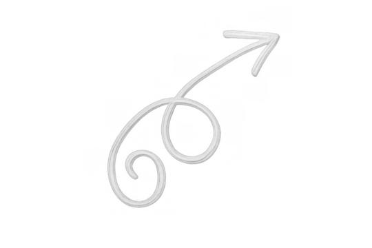 White hand-drawn spiral arrow pointing up and right, providing direction, navigation, and progress on transparent background