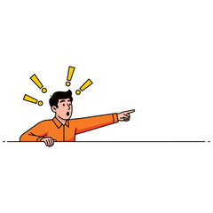 Man Pointing with Exclamation Marks Above Head Indicating Surprise or Discovery