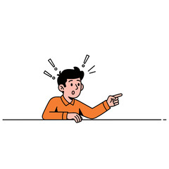 Surprised Man Pointing Finger Exclamation Marks Above Head White Background