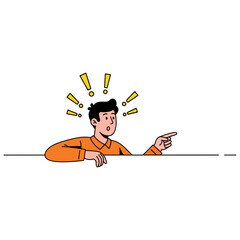 Surprised Man Pointing Finger Exclamation Marks Above Head White Background