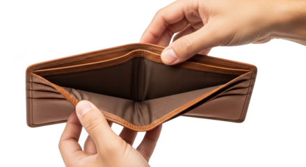 Mans Hands Opening Empty Brown Leather Wallet On Black Background
