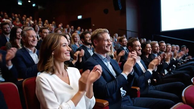 Appreciative audience applauding enthusiastically at a premiere event filled with excitement and