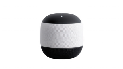 Isolated view of a smart speaker with black and white design on transparent background