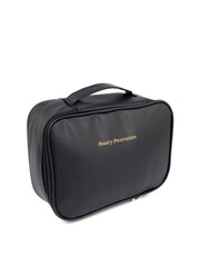 Large black bag with handle for cosmetics on a white background