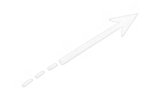 White hand drawing arrow pointing path to growth and success, showing increase progress on transparent background