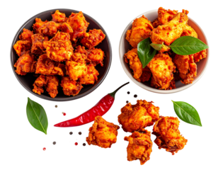 Two-Variation Crispy Chicken 65 Spicy Recipe Collection, isolated on transparent background