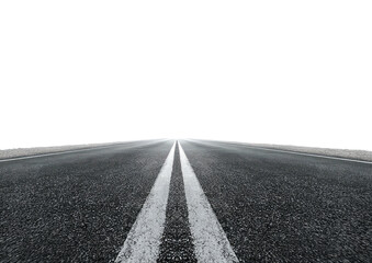 Asphalt road, white lines, leading to distant bright light